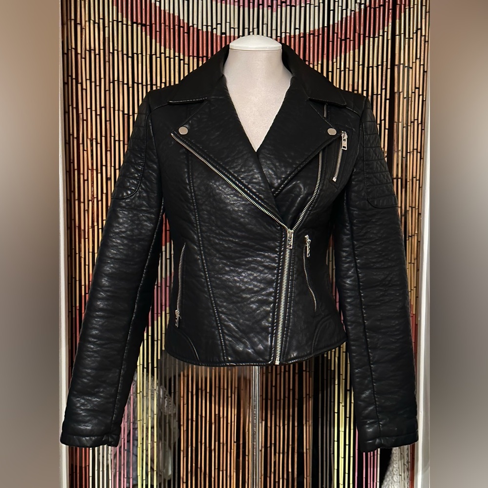 Black pleather Moto jacket in size M